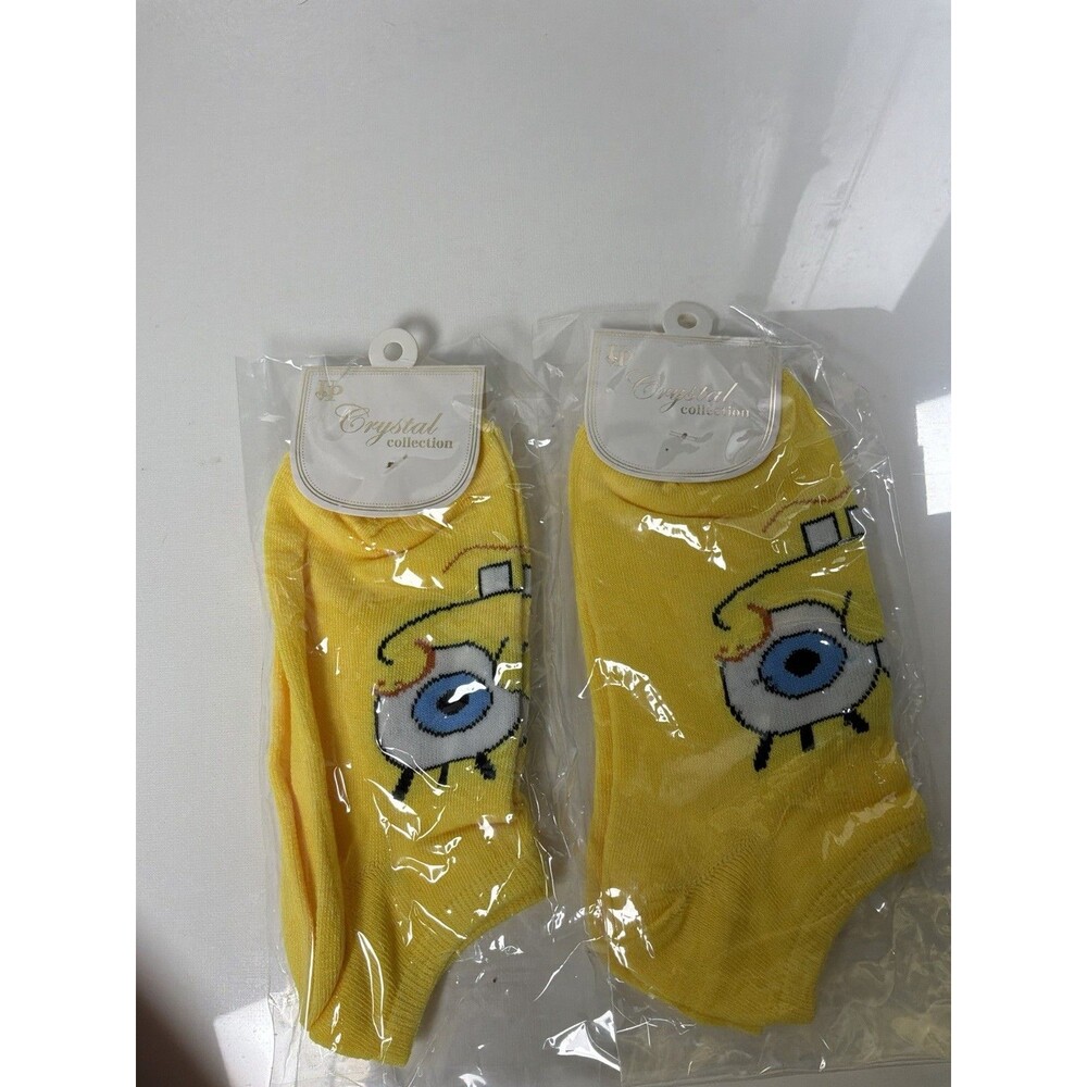 Crystal Collection Yellow Cartoon Eye Ankle Socks 2 Pairs New With Tags